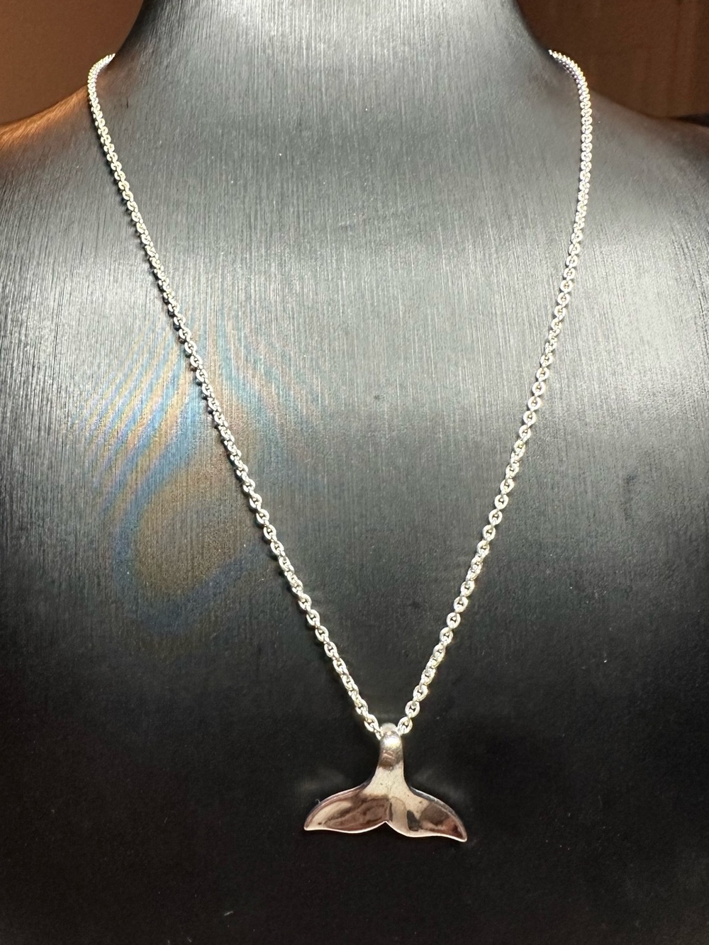 Polished Silver Whale Tail Necklace for Women